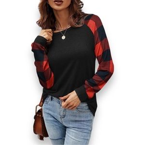 NEW Black & Red Lumberjack 3/4 sleeve Tunic Top Colorblock Women’s Size Medium